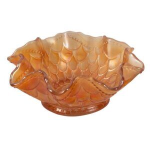 VTG Marigold Carnival Glass Bowl 6" Iridescent Honeycomb Pattern w/ Ruffled Rim